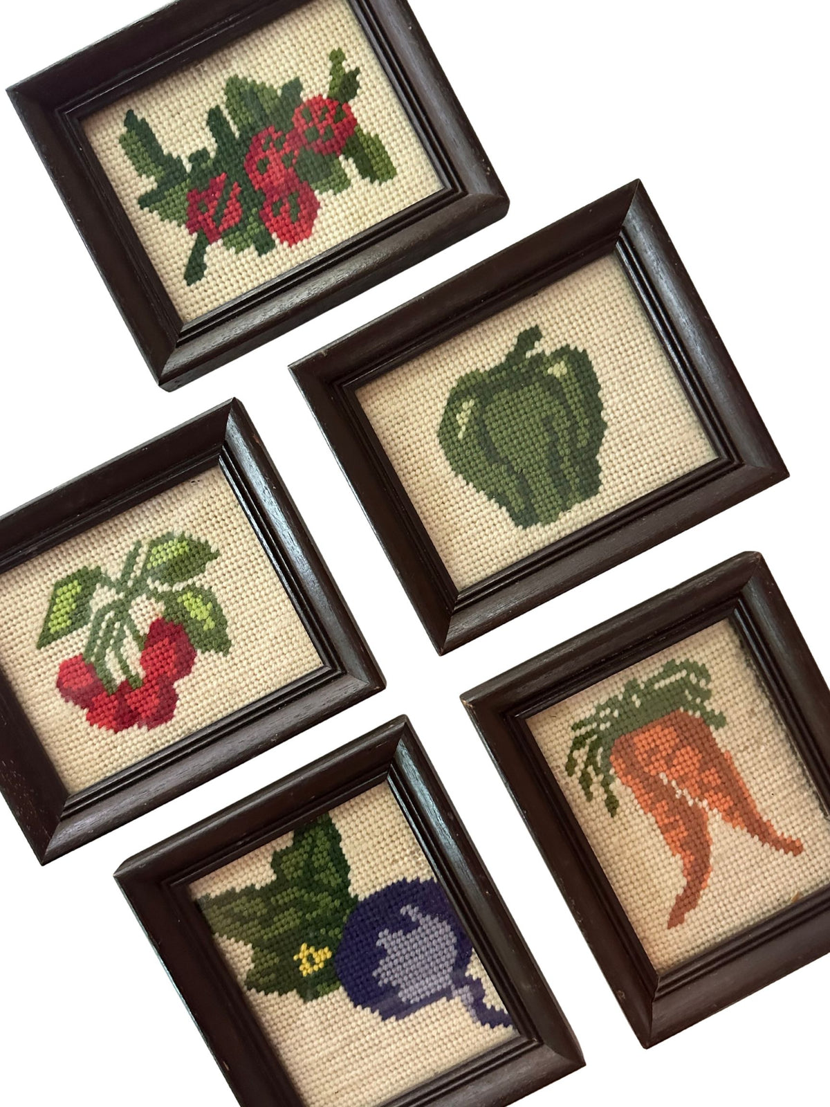 Vintage Framed Vegetable Needlepoint Wall Hanging