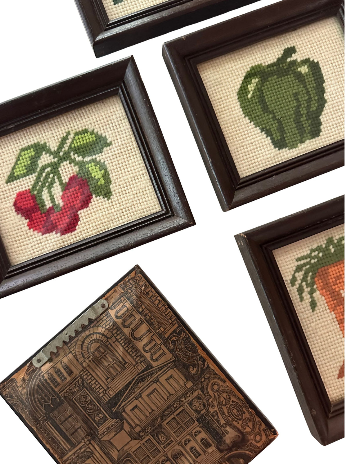 Vintage Framed Vegetable Needlepoint Wall Hanging