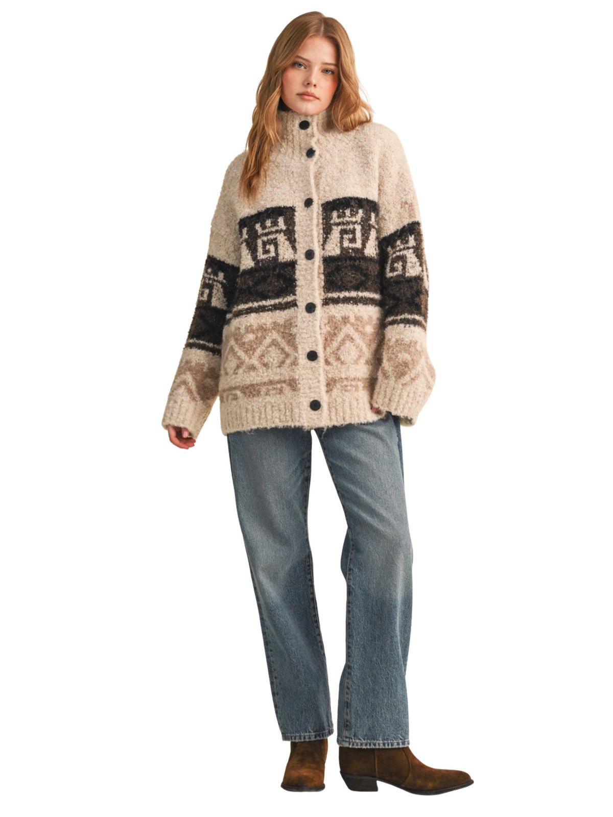 Marled Fuzzy Knit Button Down Sweater Cardigan