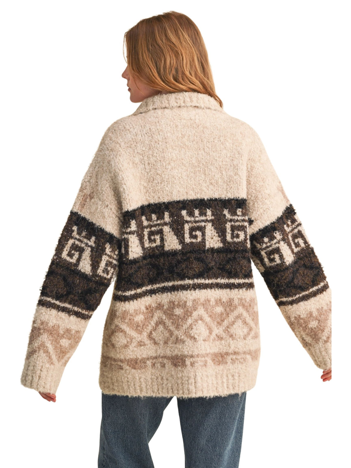 Marled Fuzzy Knit Button Down Sweater Cardigan