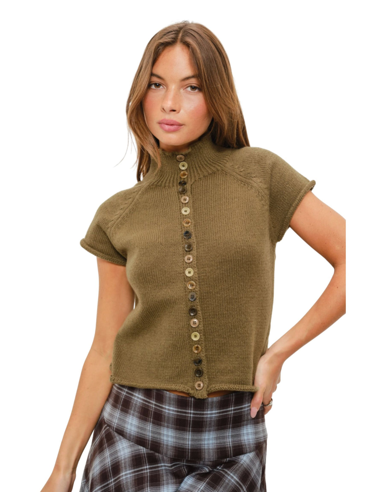 Jenna Button Up Knit Top - Olive