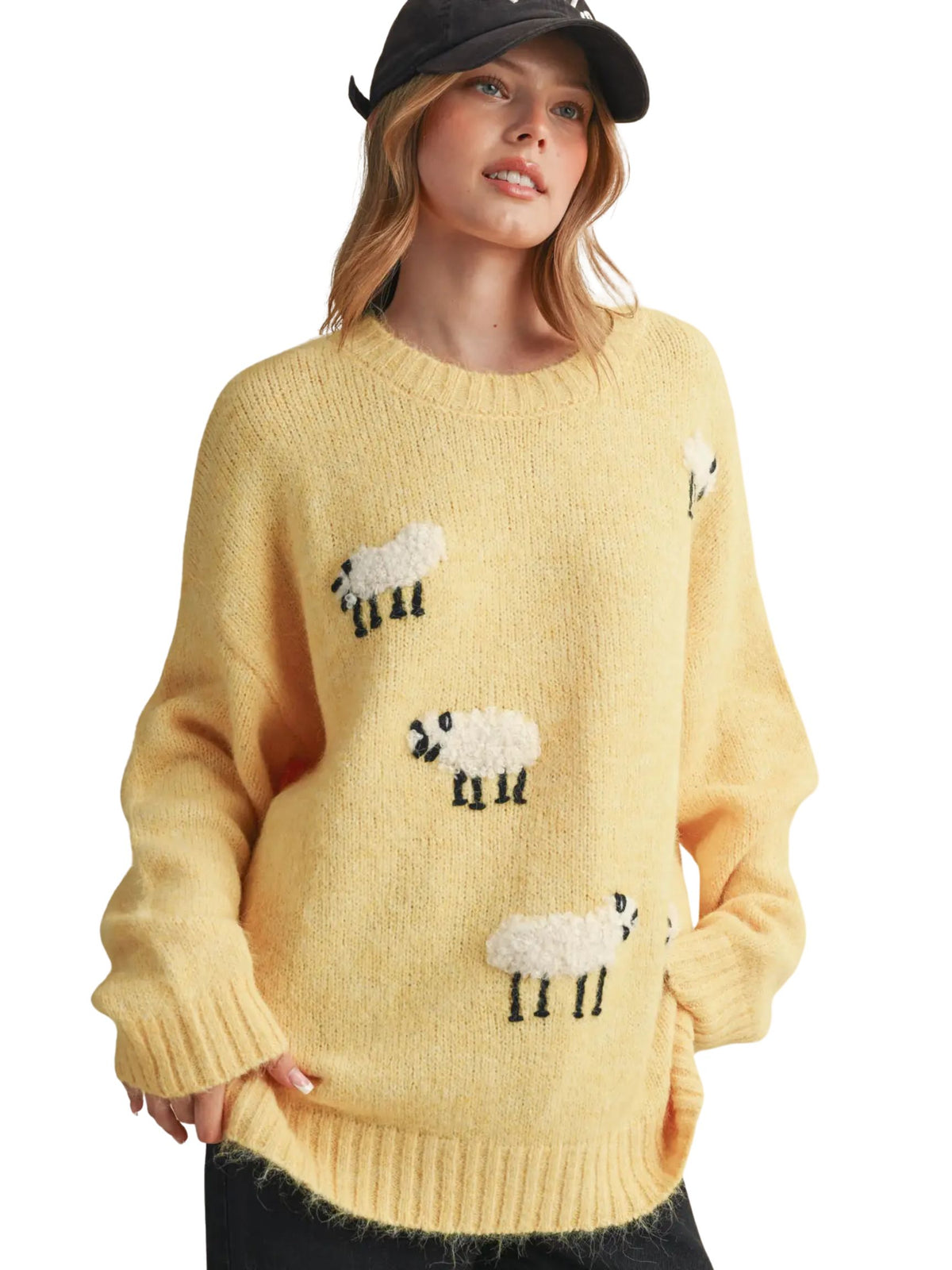 Fuzzy Sheep Motif Sweater Pullover