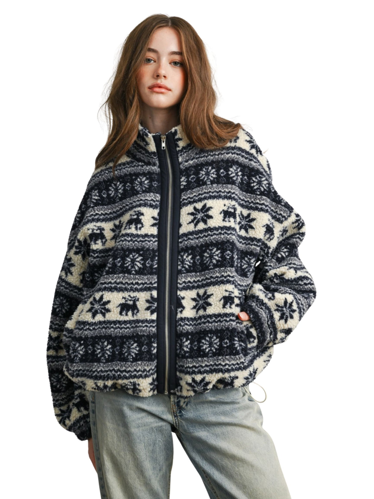 Fair Isle Sherpa Fleece Zip Jacket