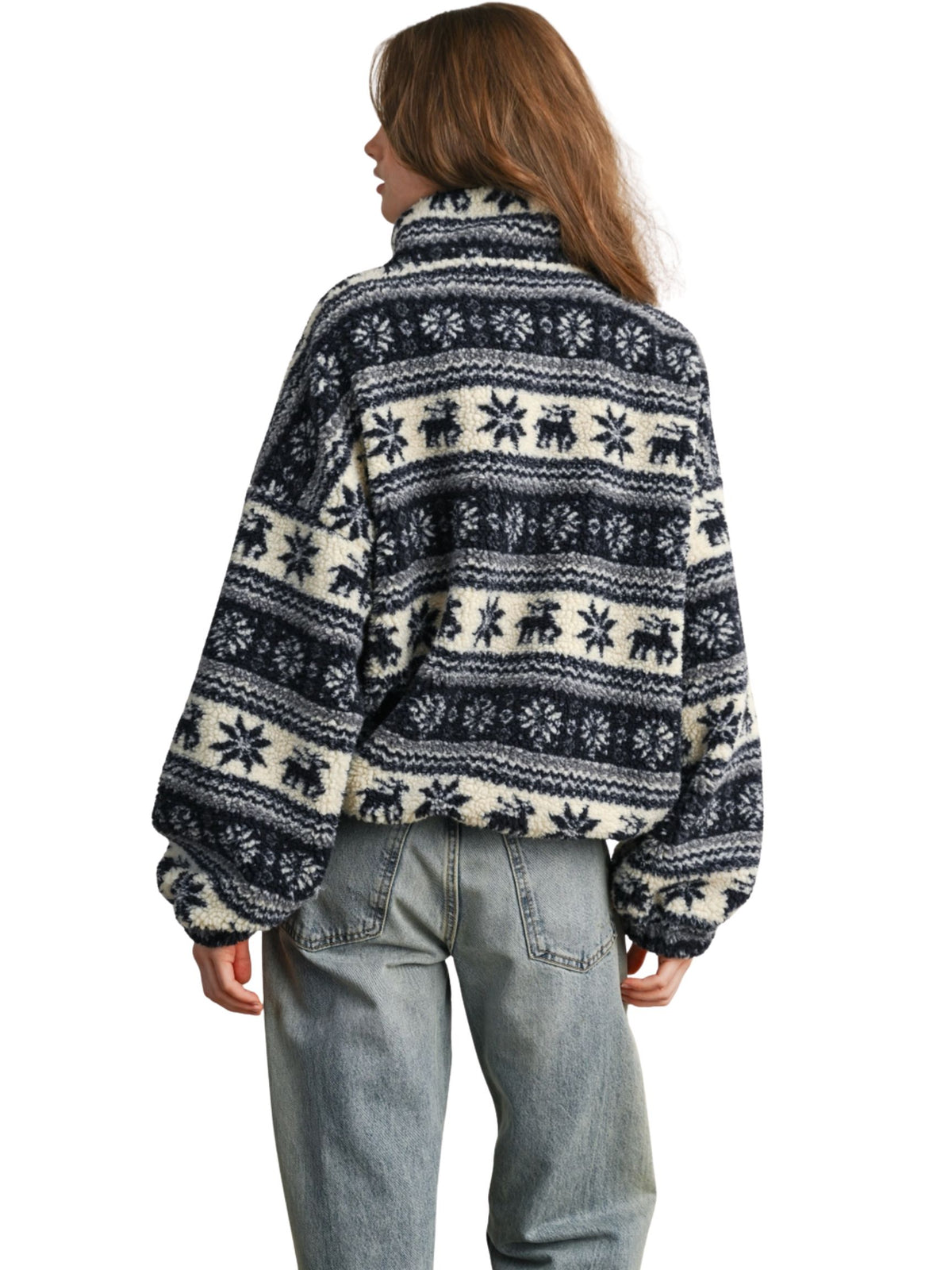 Fair Isle Sherpa Fleece Zip Jacket