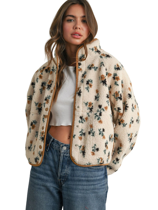 Floral Print Fluffy Fleece Jacket