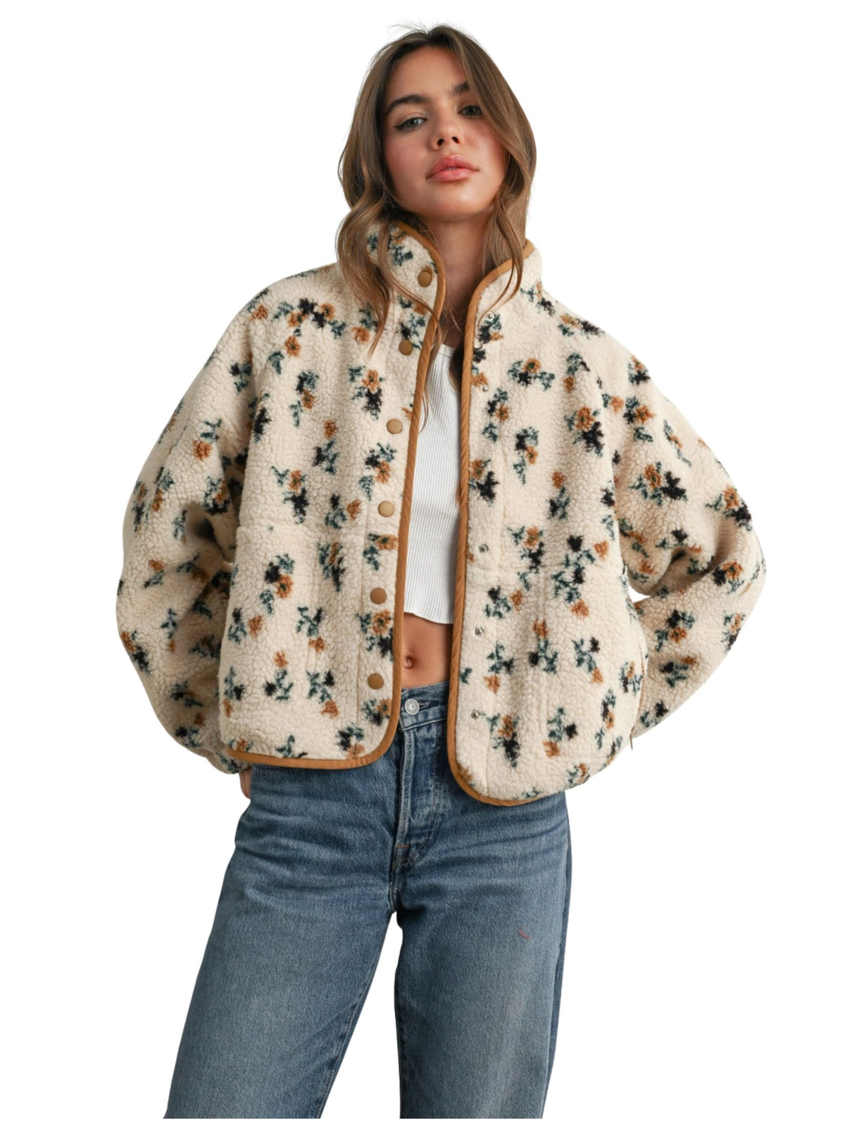 Floral Print Fluffy Fleece Jacket