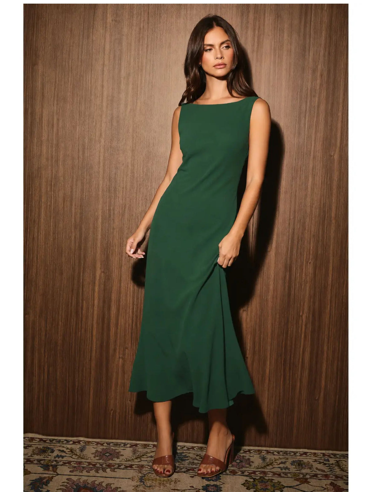 Boat Neck Cowl Back Bias Cut Midi Dress