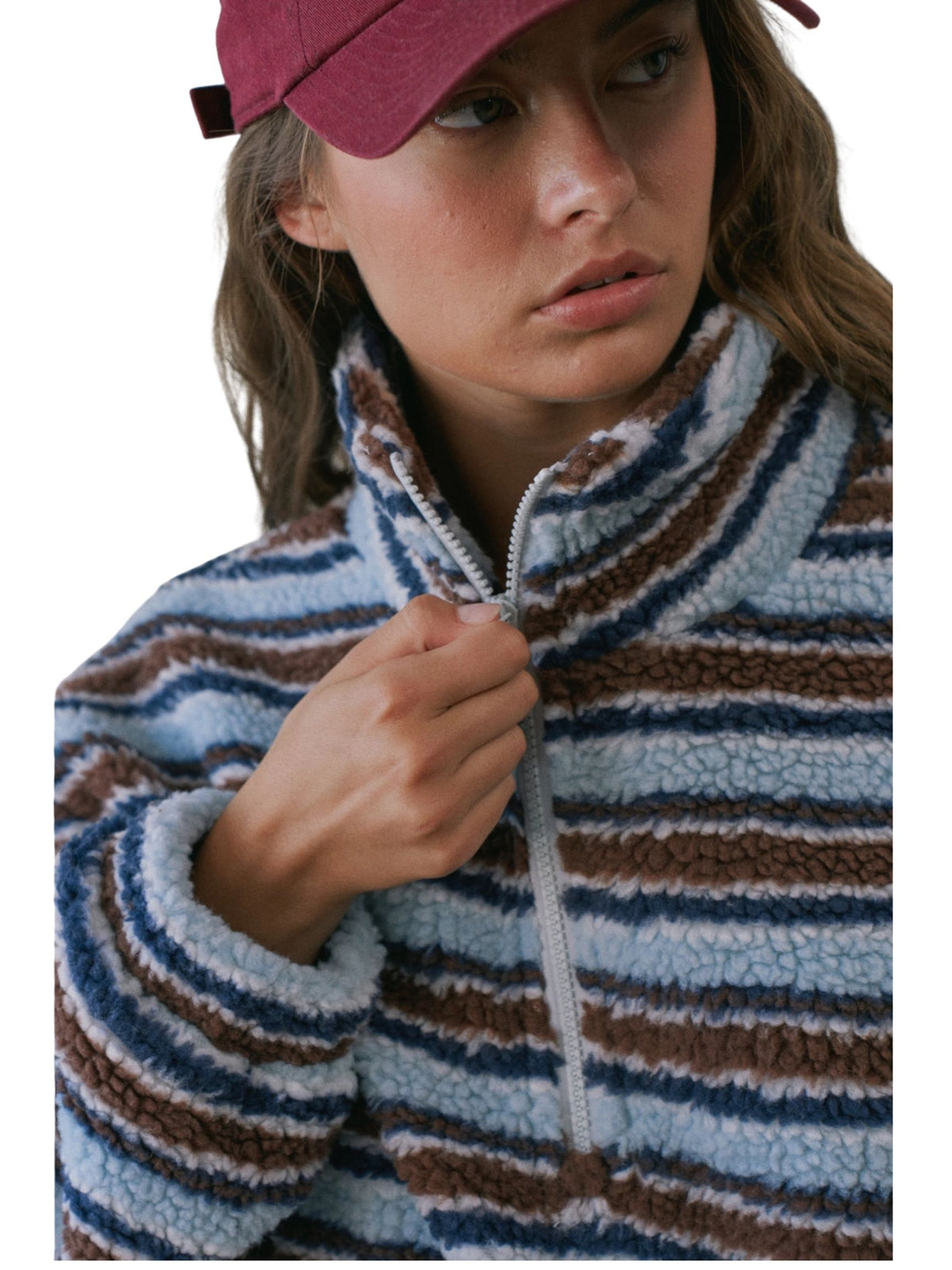 Cozy Stripe Sherpa Half Zip Pullover