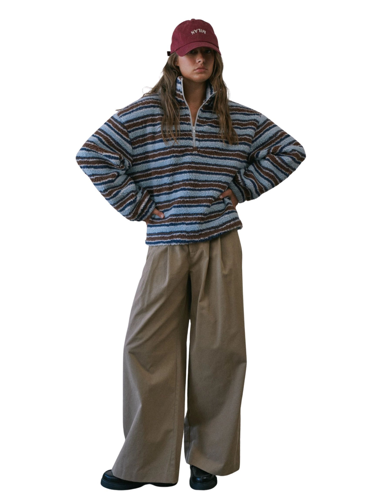 Cozy Stripe Sherpa Half Zip Pullover