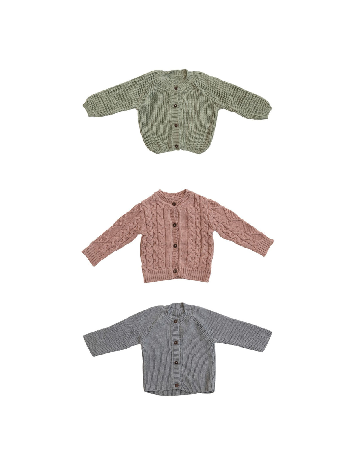 Cotton Knit Baby Sweater w/ Wood Buttons