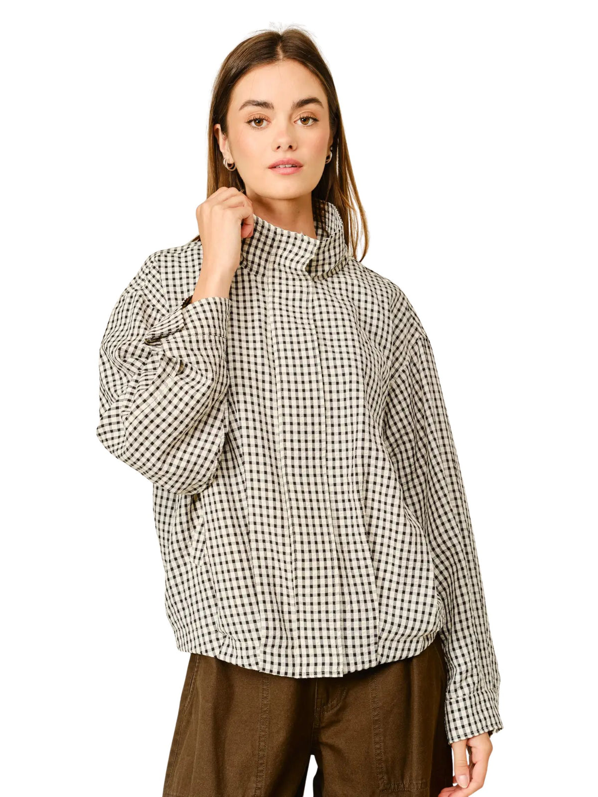 Plaid Funnel Neck Bomber Jacket