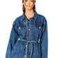 Double Placket Belted Denim Jacket