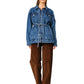 Double Placket Belted Denim Jacket