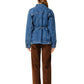 Double Placket Belted Denim Jacket