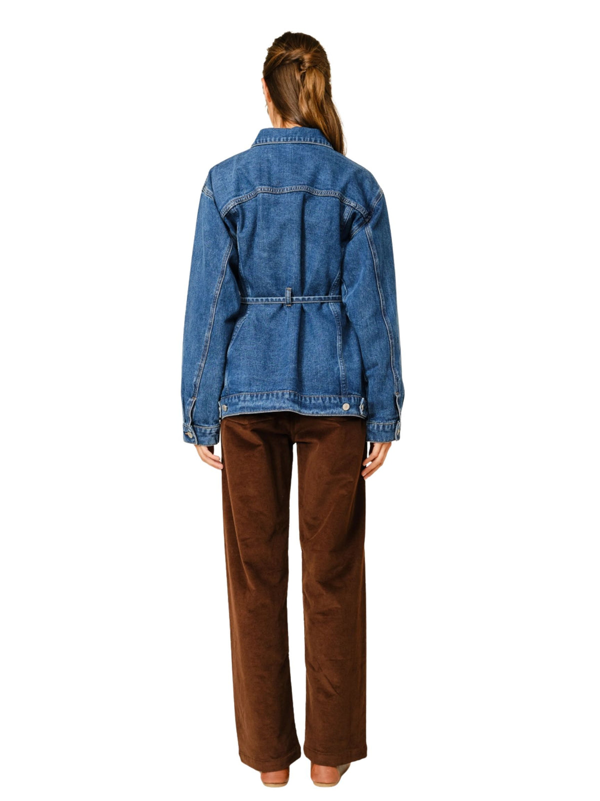Double Placket Belted Denim Jacket