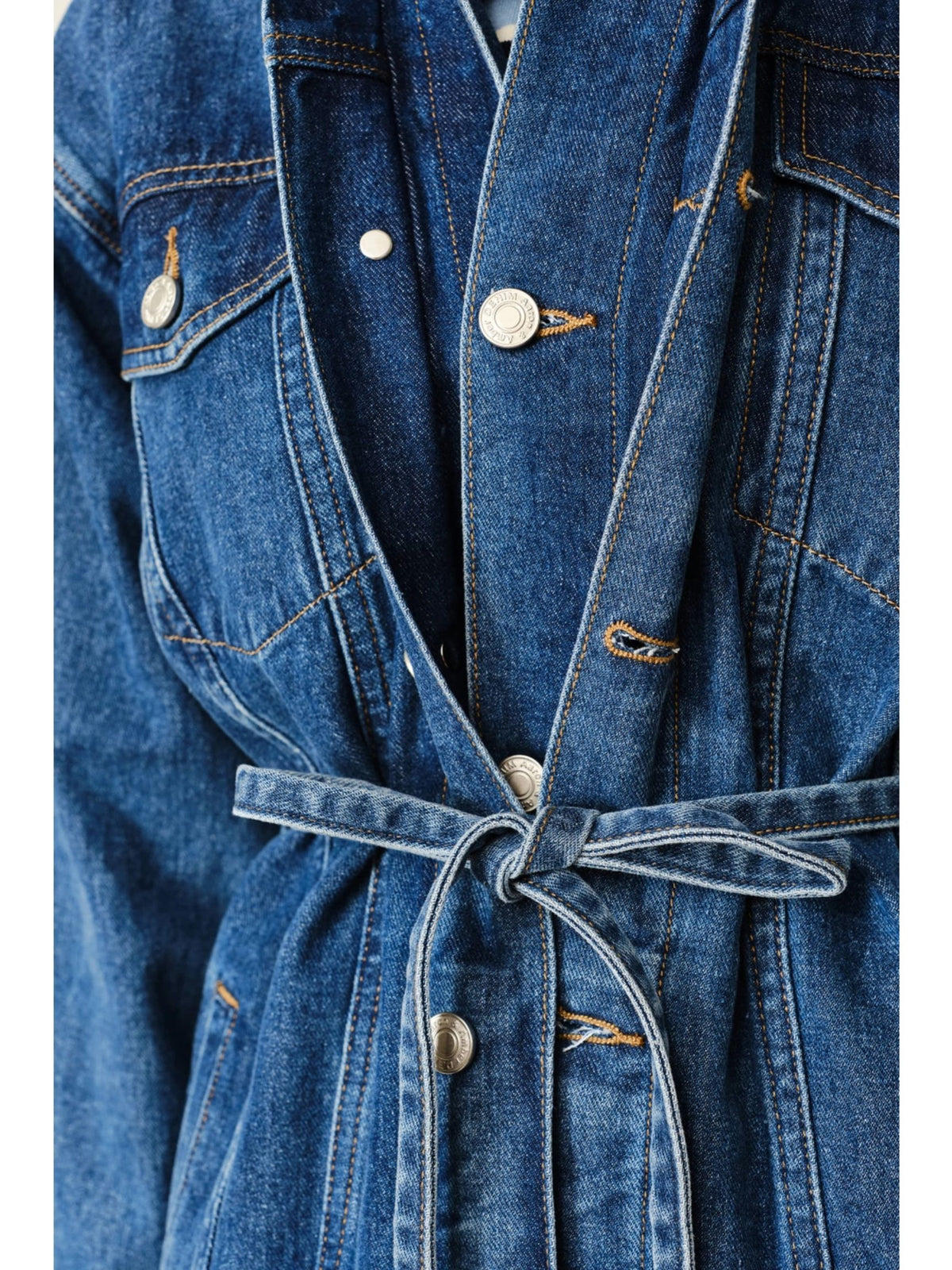 Double Placket Belted Denim Jacket
