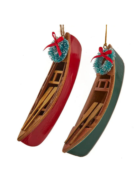 Wooden Canoe w/ Wreath Ornament