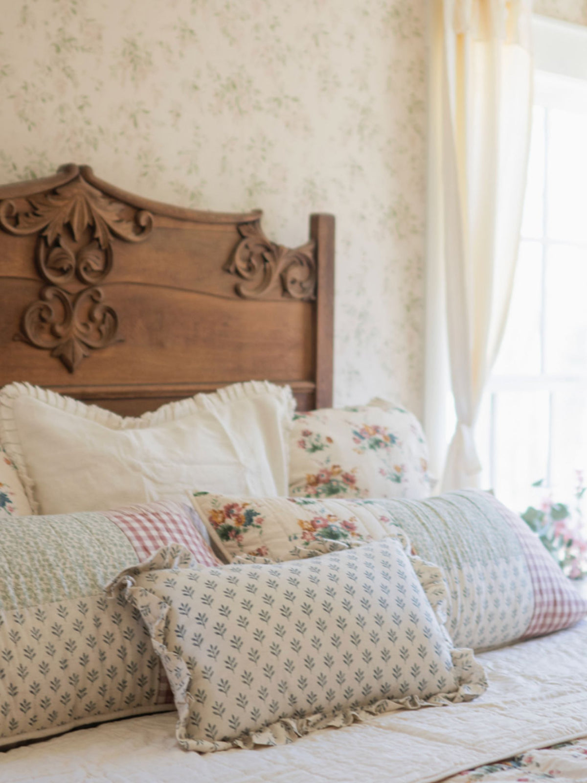 Rosehill Cottage Ruffle Block Print Throw Pillow