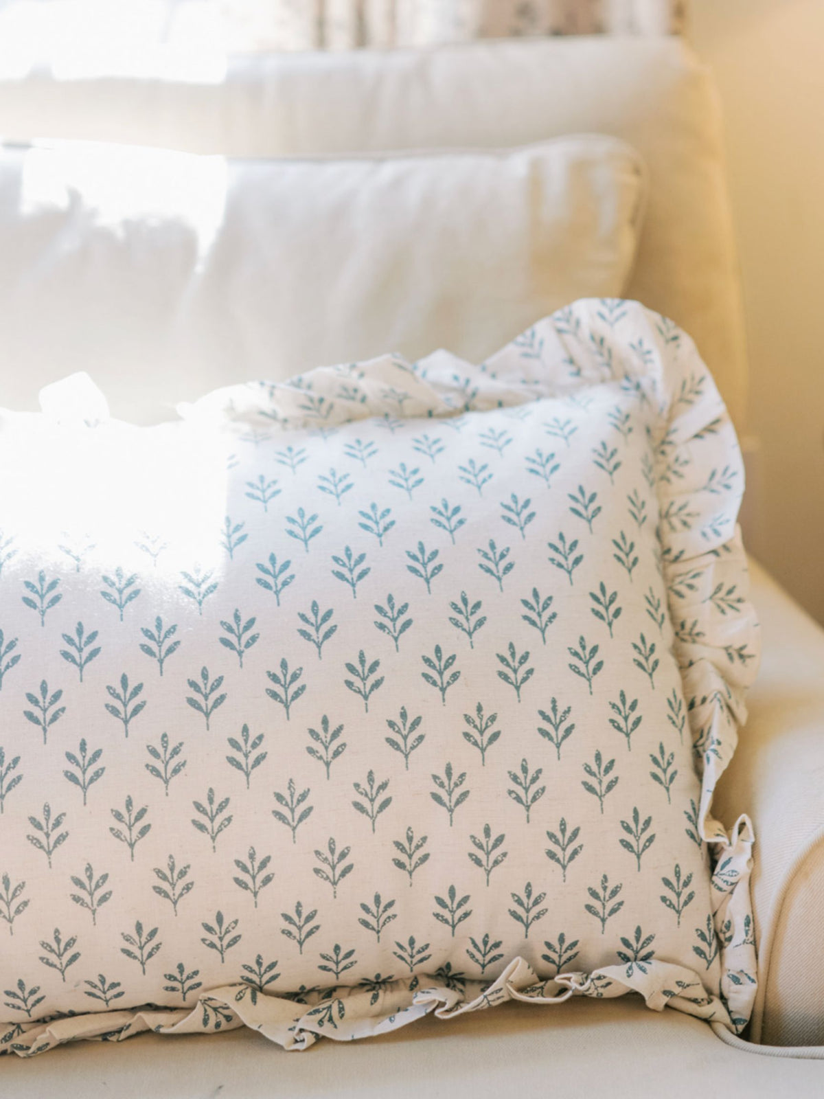 Rosehill Cottage Ruffle Block Print Throw Pillow