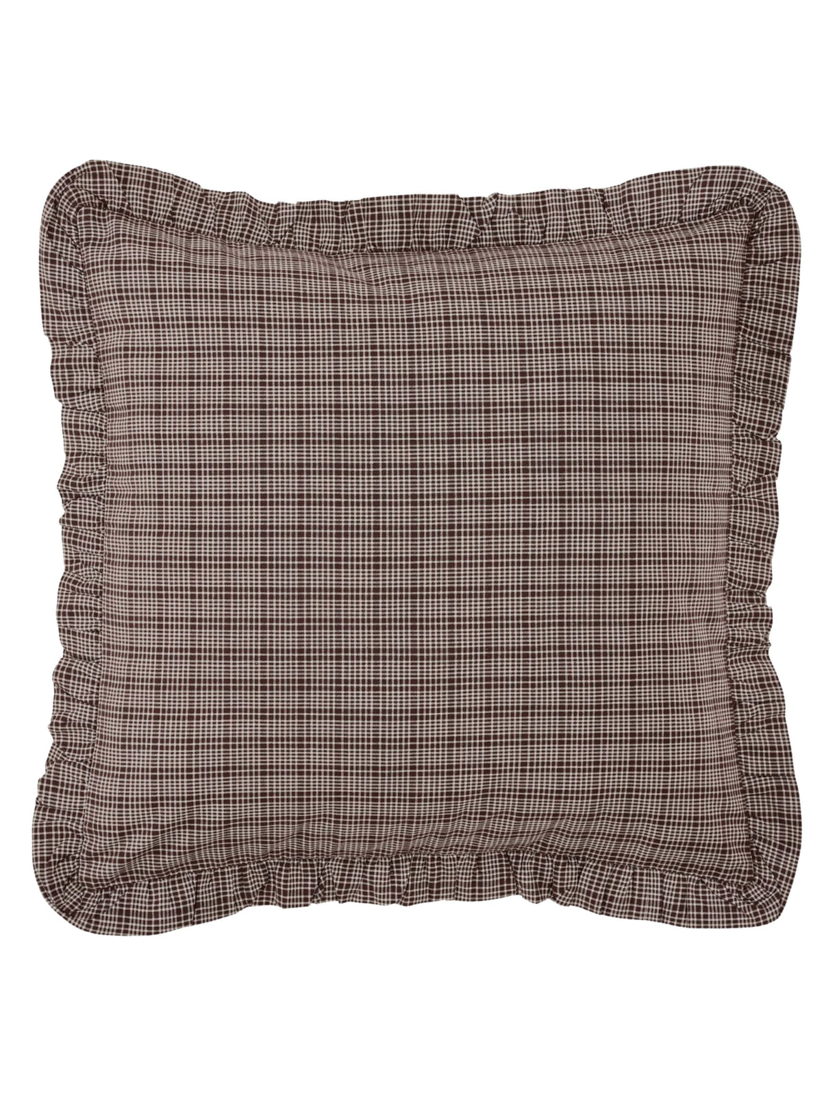 Coffee Brown Plaid Ruffled Euro Pillow