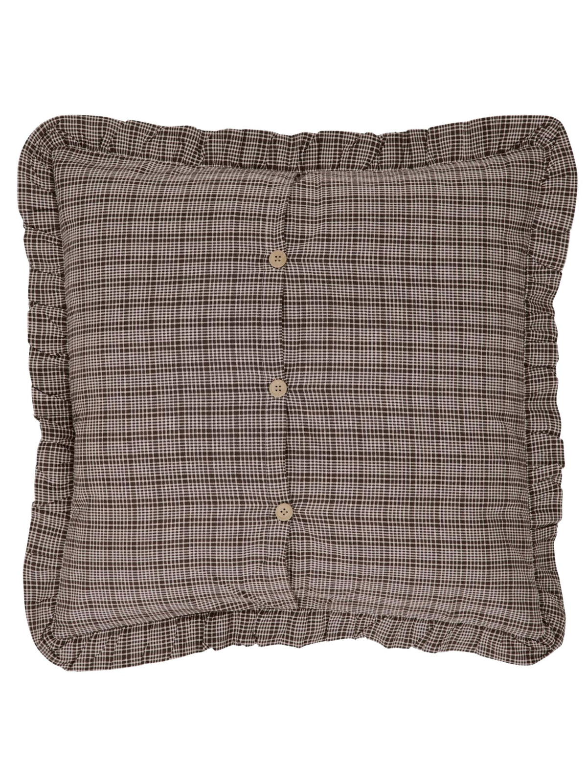 Coffee Brown Plaid Ruffled Euro Pillow