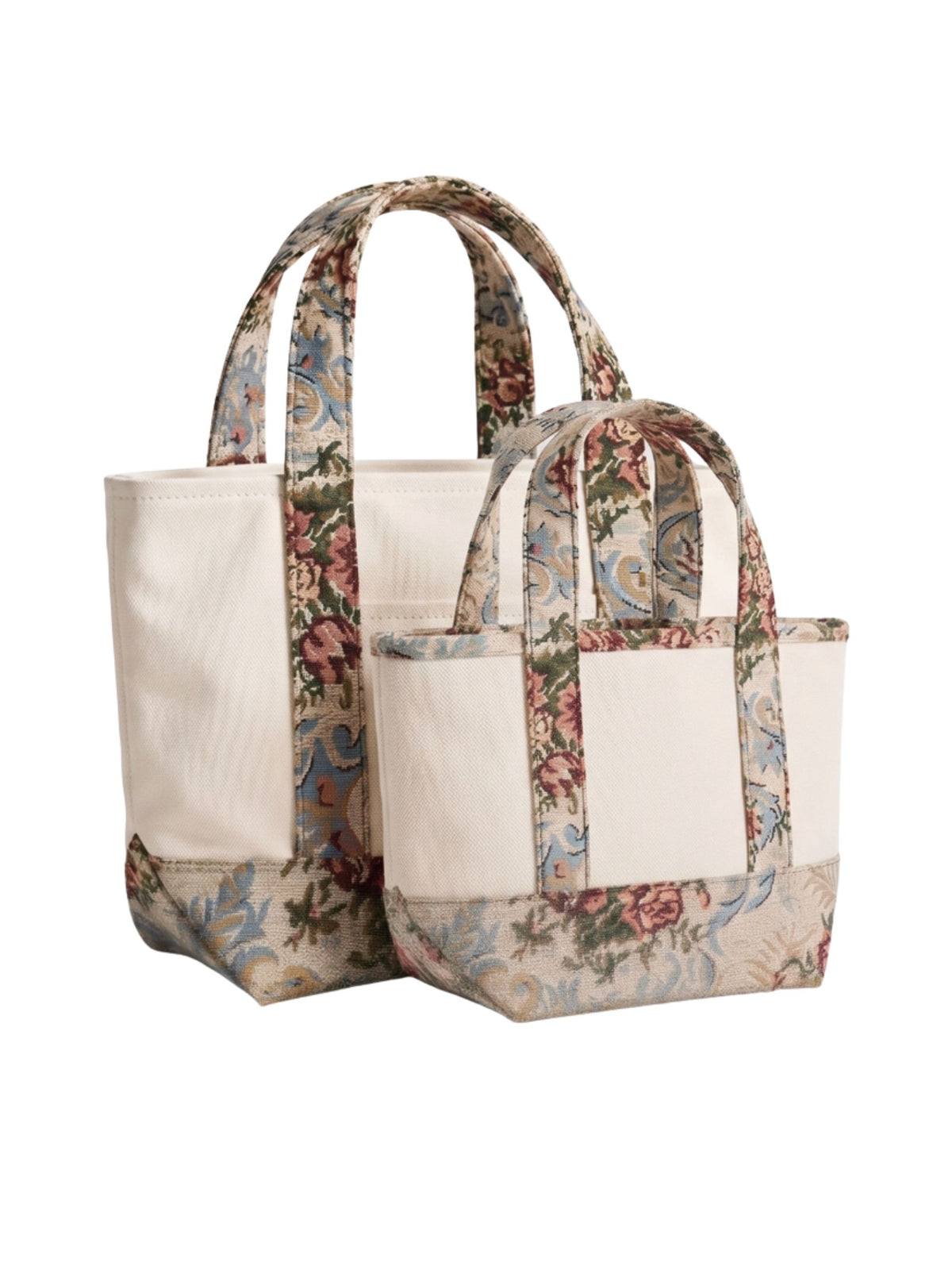 Floral Brocade Detail Canvas Tote Bag - Beige
