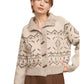 Mock Neck Fair Isle Printed Sweater Cardigan