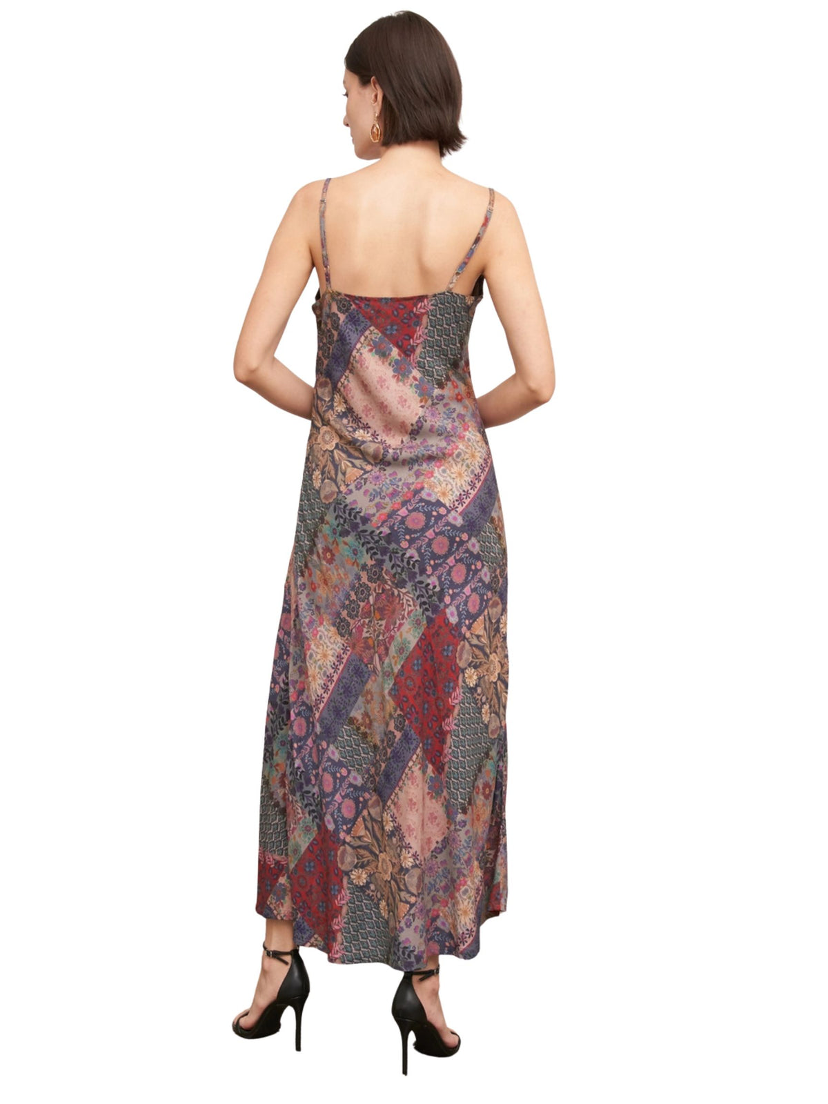 Patchwork Fabric Cowl Neck Midi Dress