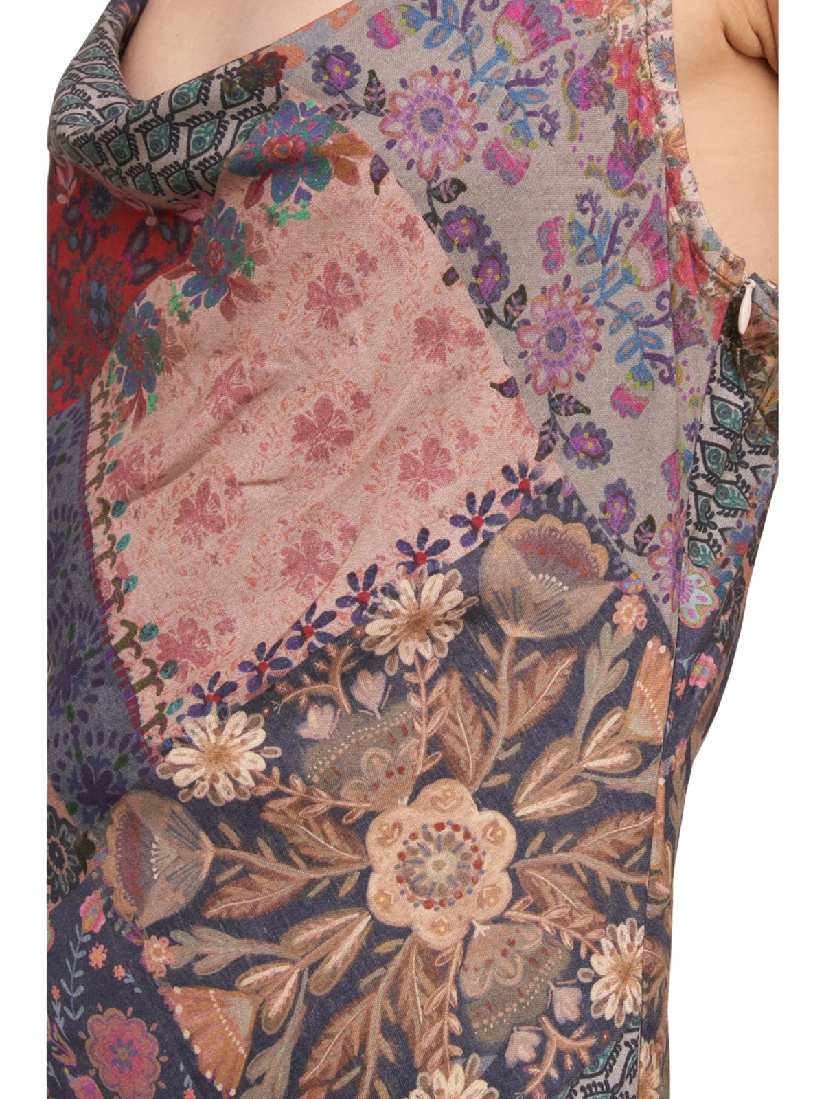 Patchwork Fabric Cowl Neck Midi Dress