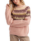 Fair Isle Crew Neck Long Sleeve Sweater - Pink