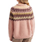 Fair Isle Crew Neck Long Sleeve Sweater - Pink