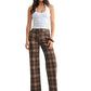 High Rise Full Length Straight Jean - Brown Plaid