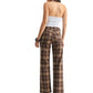 High Rise Full Length Straight Jean - Brown Plaid