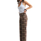 High Rise Full Length Straight Jean - Brown Plaid
