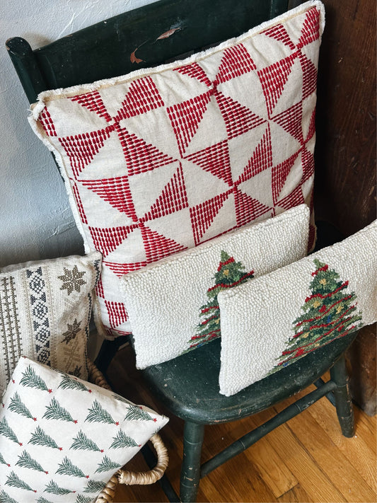 18" Square Stonewashed Cotton & Linen Pillow w/ Quilt Pattern