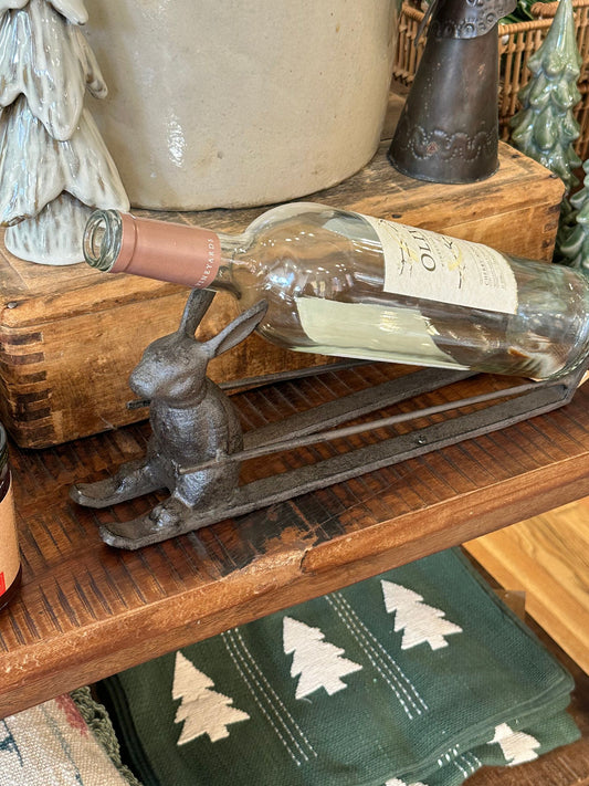 Cast Iron Rabbit on Skis Bottle Holder - Pick Up Only