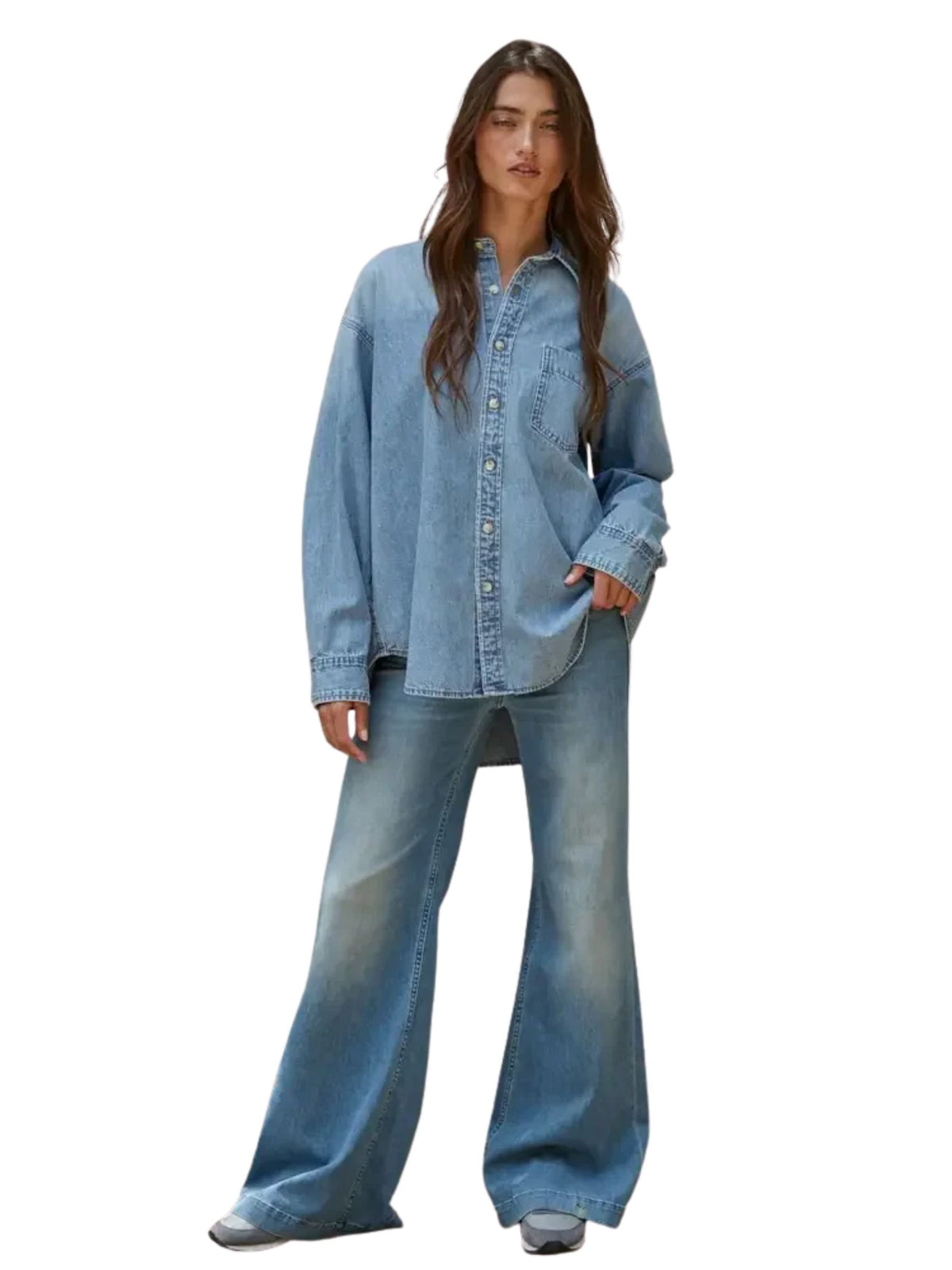 Woven Cotton Chambray Denim Button-Down Shirt