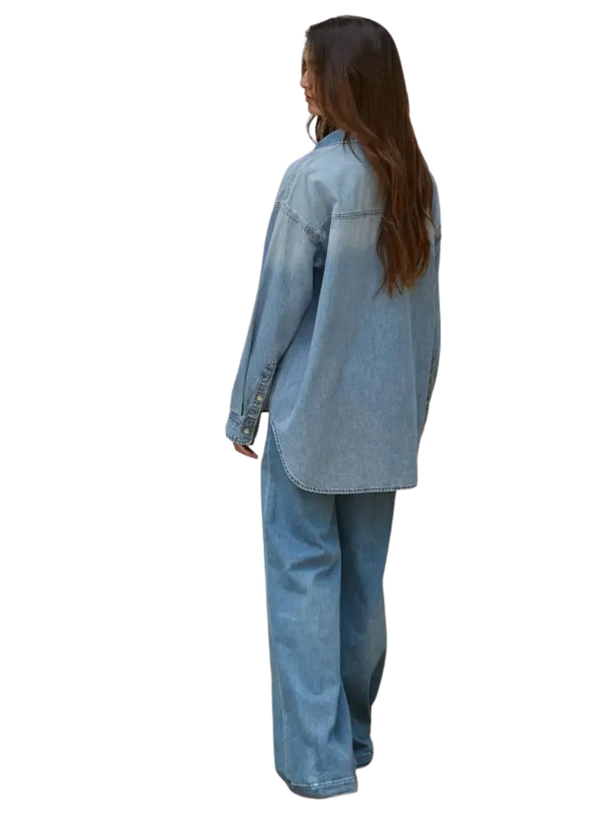 Woven Cotton Chambray Denim Button-Down Shirt