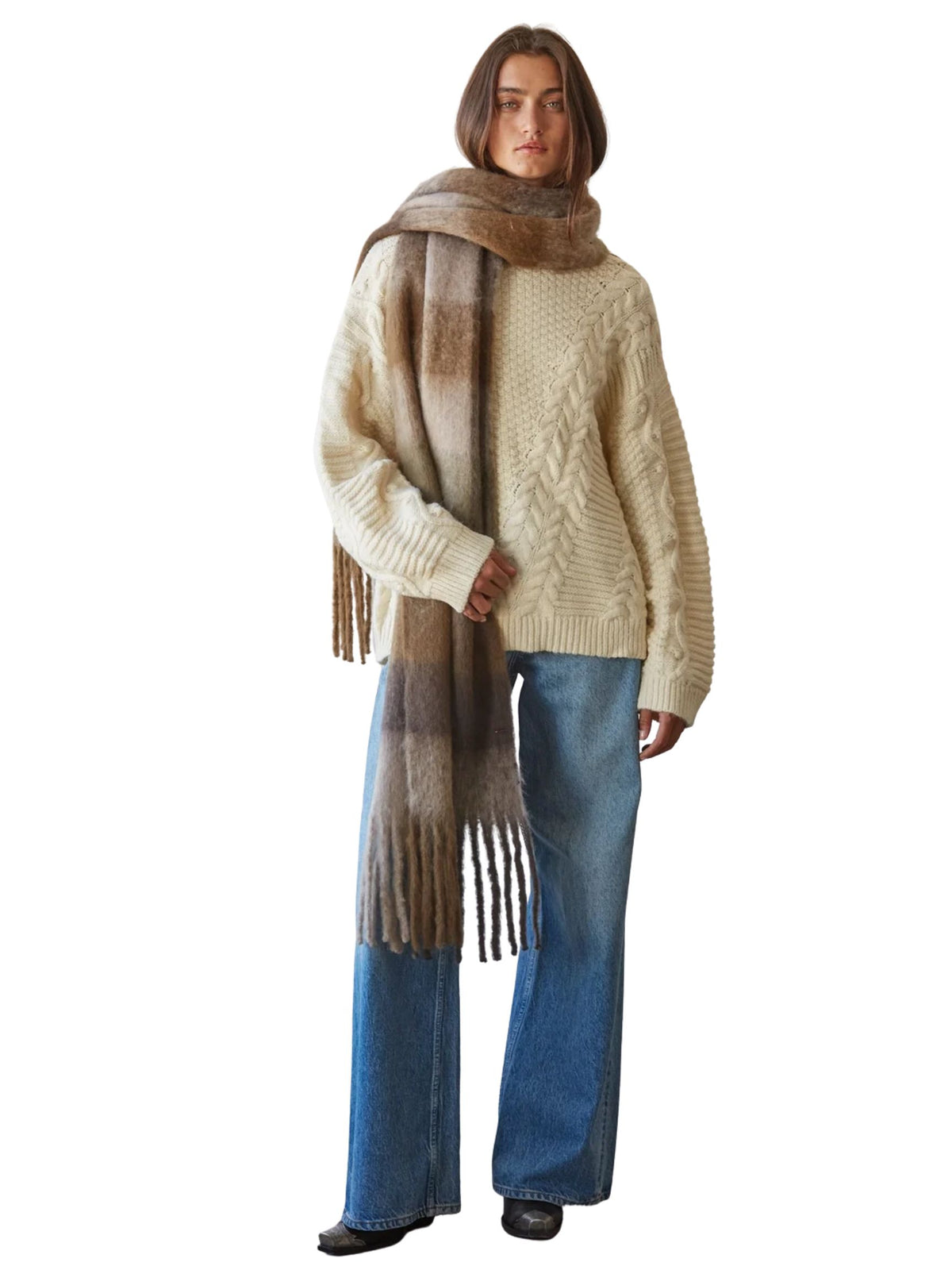 Knit Sweater Gingham Pattern Scarf