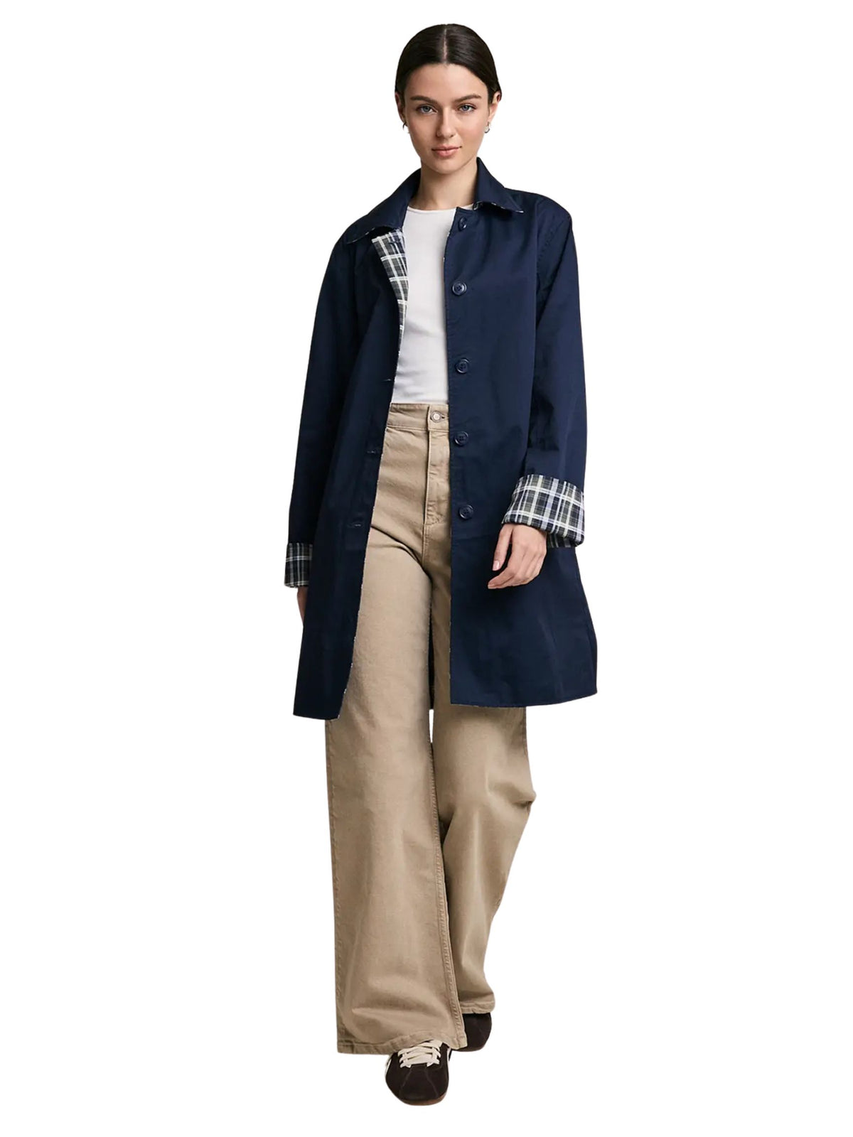 Reversible Plaid Lining Trench Jacket