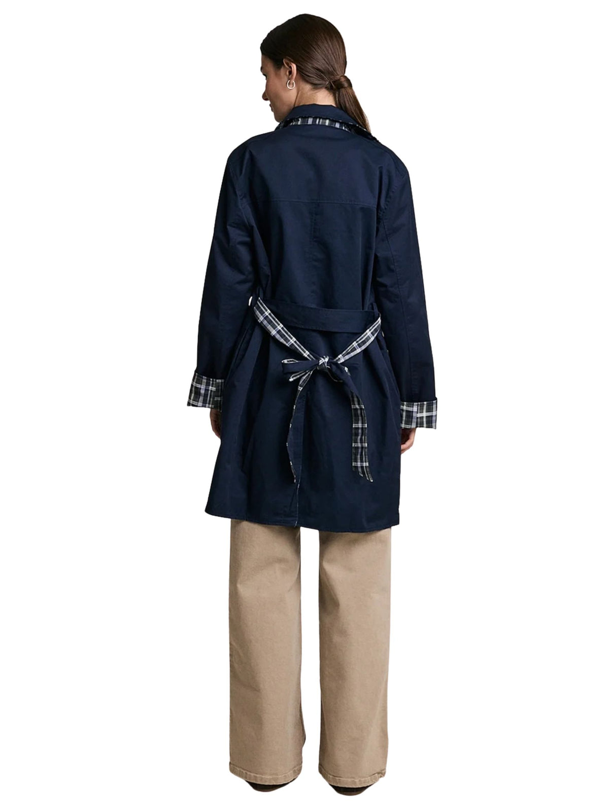 Reversible Plaid Lining Trench Jacket