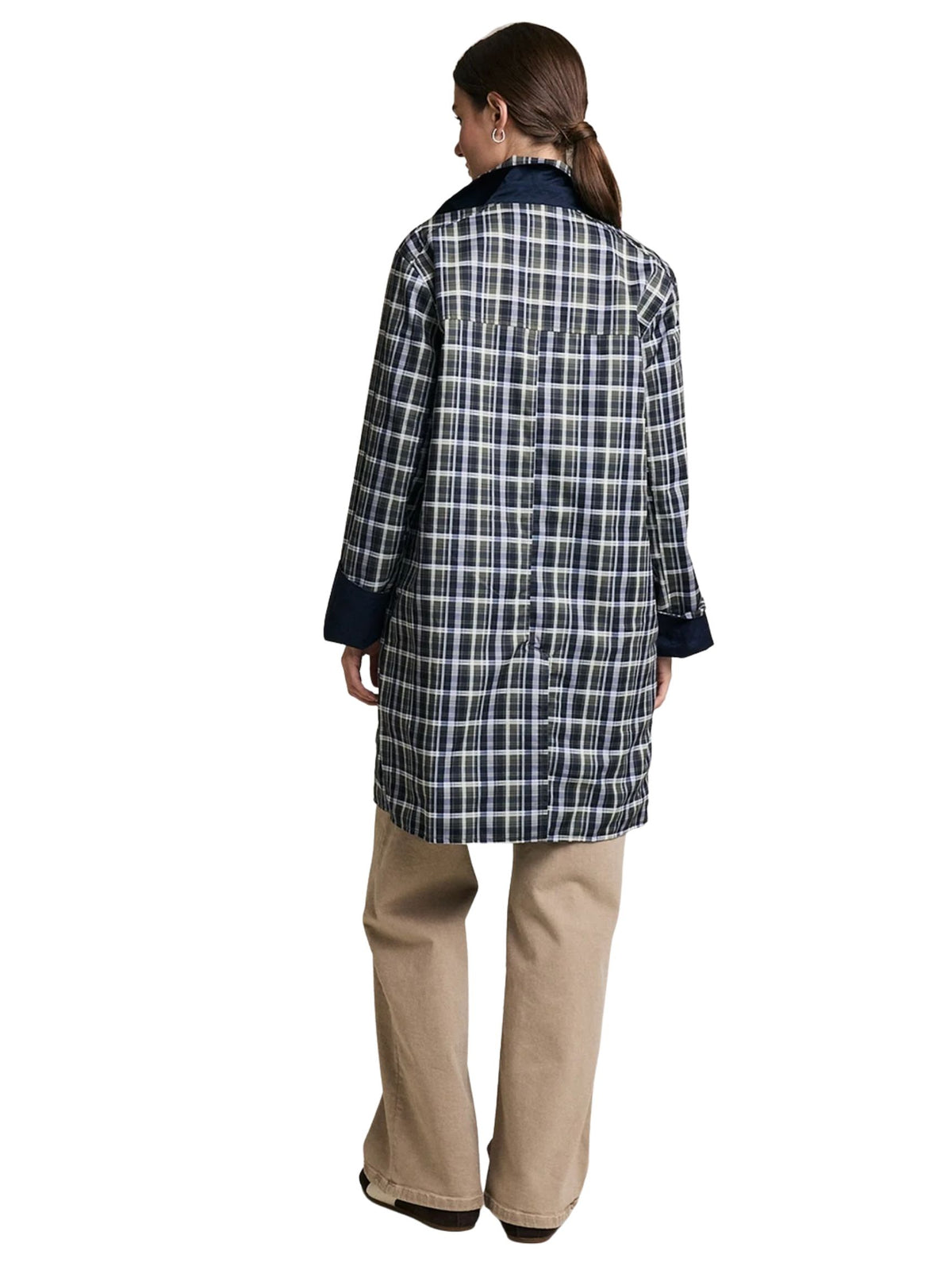 Reversible Plaid Lining Trench Jacket