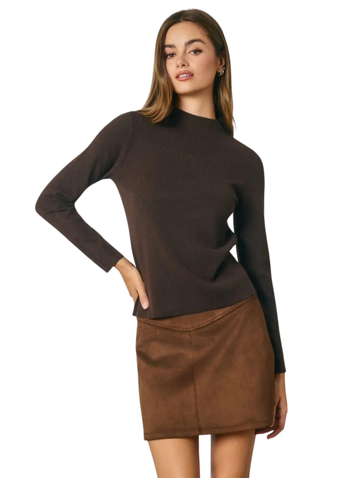 Soft Mock Neck Long Sleeve Sweater Top