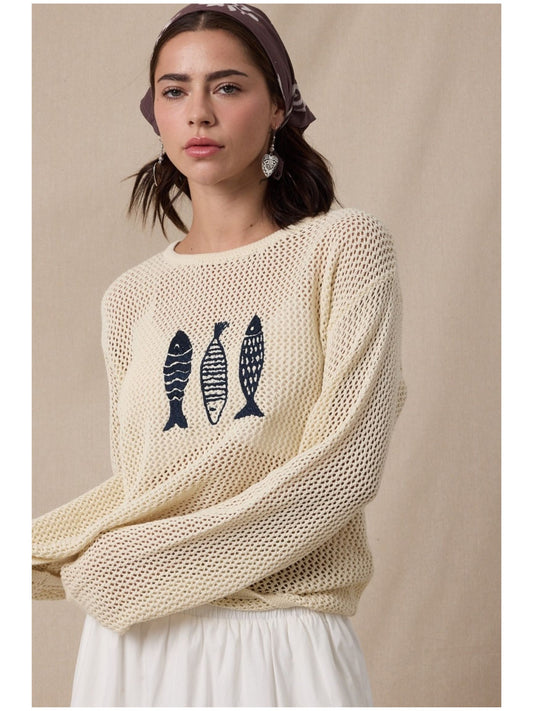 Fish Trio Open Knit Sweater