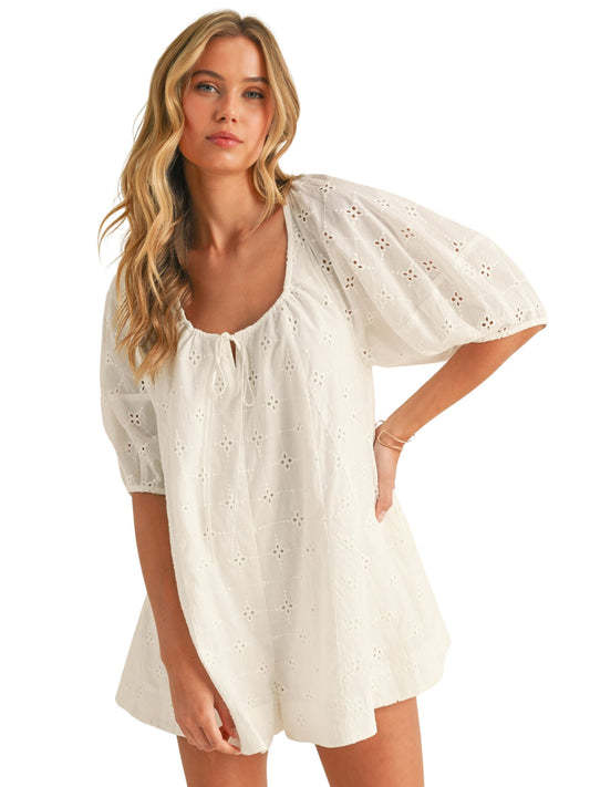 Puff Sleeve Eyelet Romper