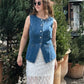 Button Front Sleeveless Denim Top