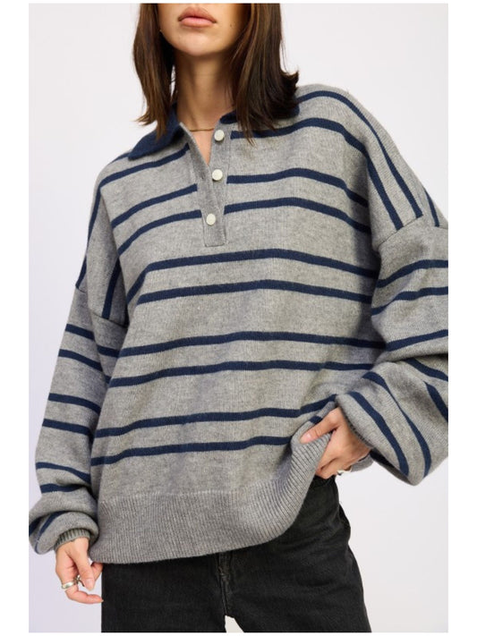 Oversized Stripe Collar Sweater