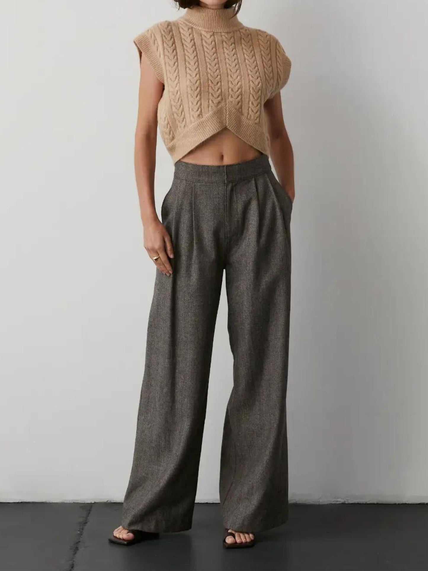 Camila Herringbone Wide Leg Trouser