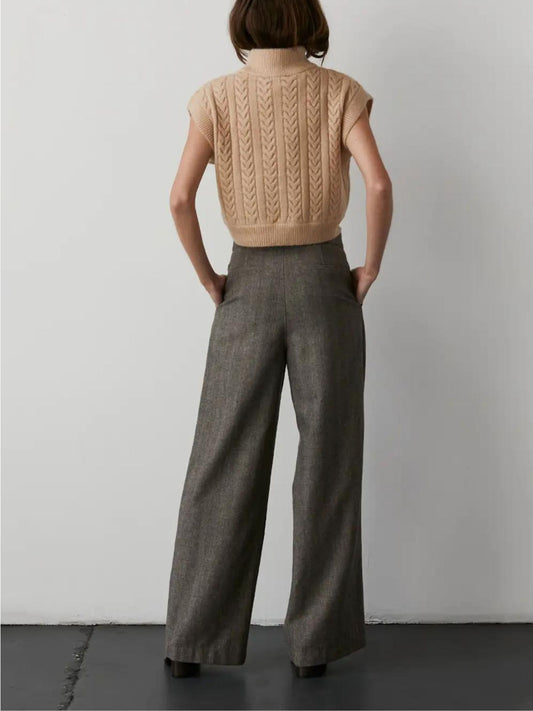Camila Herringbone Wide Leg Trouser