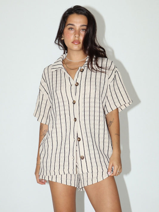 Textured Stripe Knit Button Down